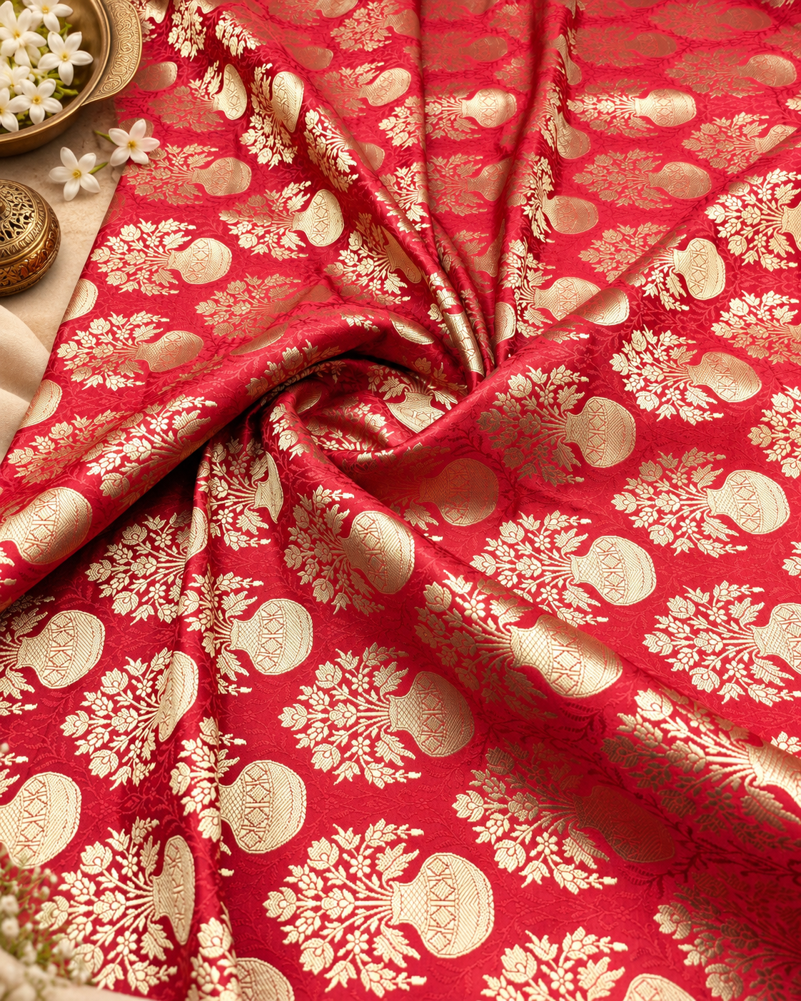 Brocade fabric Jacquard Damask fabric Wedding Bridal Brocade Dress Fabric Decor Upholsery Brocade Fabric Red Gold Fabric by the yard  - 336