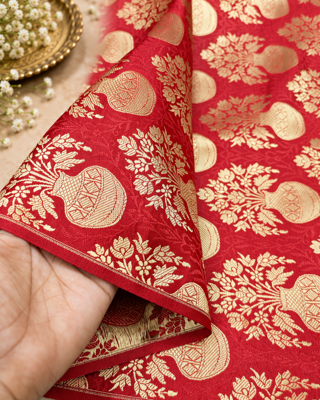 Brocade fabric Jacquard Damask fabric Wedding Bridal Brocade Dress Fabric Decor Upholsery Brocade Fabric Red Gold Fabric by the yard  - 336