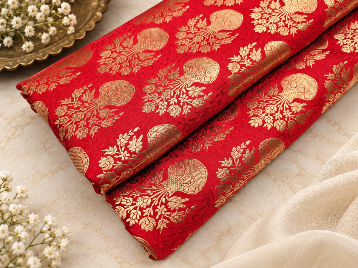 Brocade fabric Jacquard Damask fabric Wedding Bridal Brocade Dress Fabric Decor Upholsery Brocade Fabric Red Gold Fabric by the yard  - 336