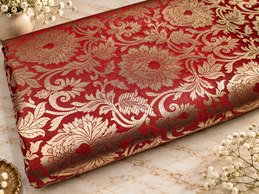 Red Brocade fabric Jacquard fabric Gold brocade fabric Wedding bridal dress fabric Festival clothing Home Decor fabric by the yard- NFAF367
