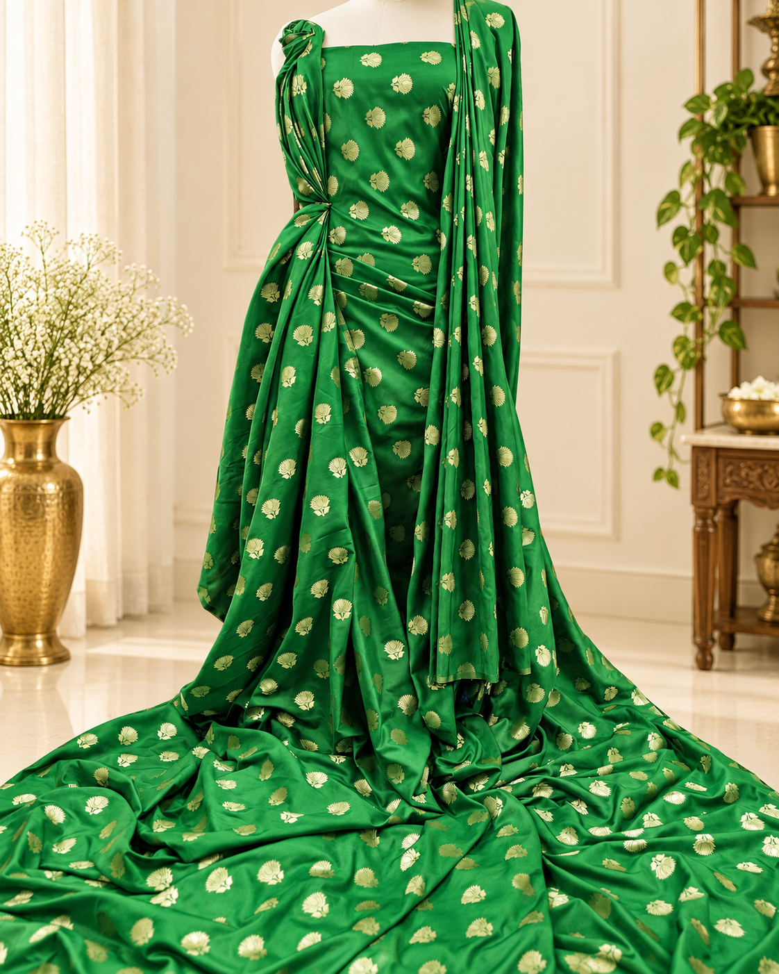 Green Gold damask jacquard brocade Fabric Wedding Dress Rayon Silk Bridal Gown Brocade Home Decor Upholstery Brocade Fabric By The Yard
