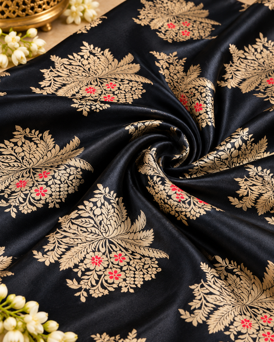 Brocade fabric Black Gold Jacquard fabric Wedding bridal dress fabric Saree fabric Indian Gold dress Fabric brocade By the yard -NFAF38