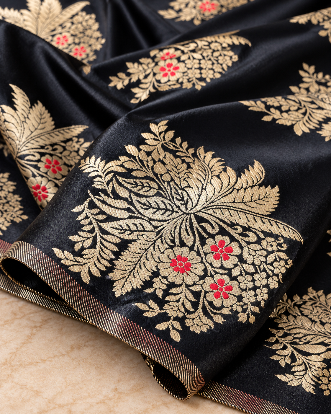 Brocade fabric Black Gold Jacquard fabric Wedding bridal dress fabric Saree fabric Indian Gold dress Fabric brocade By the yard -NFAF38