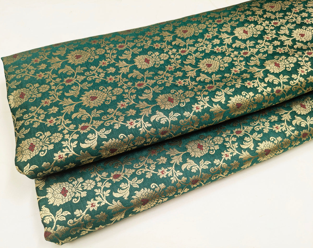 Brocade fabric Jacquard Damask Luxury Wedding Bridal fabric Green Gold Brocade Lehenga Indian Home Decor Fabric by the yard meter- NFAF394