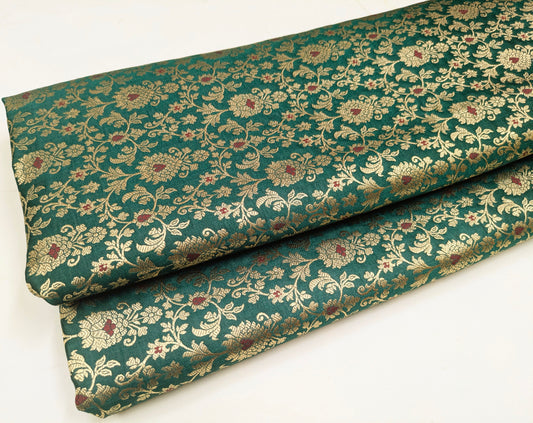 Brocade fabric Jacquard Damask Luxury Wedding Bridal fabric Green Gold Brocade Lehenga Indian Home Decor Fabric by the yard meter- NFAF394