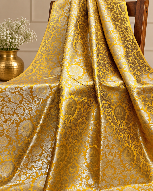 Brocade fabric Jacquard Damask Fabric Yellow Gold Brocade Wedding Dress fabric Rayon Silk brocade Party fabric Upholstery Fabric by the yard
