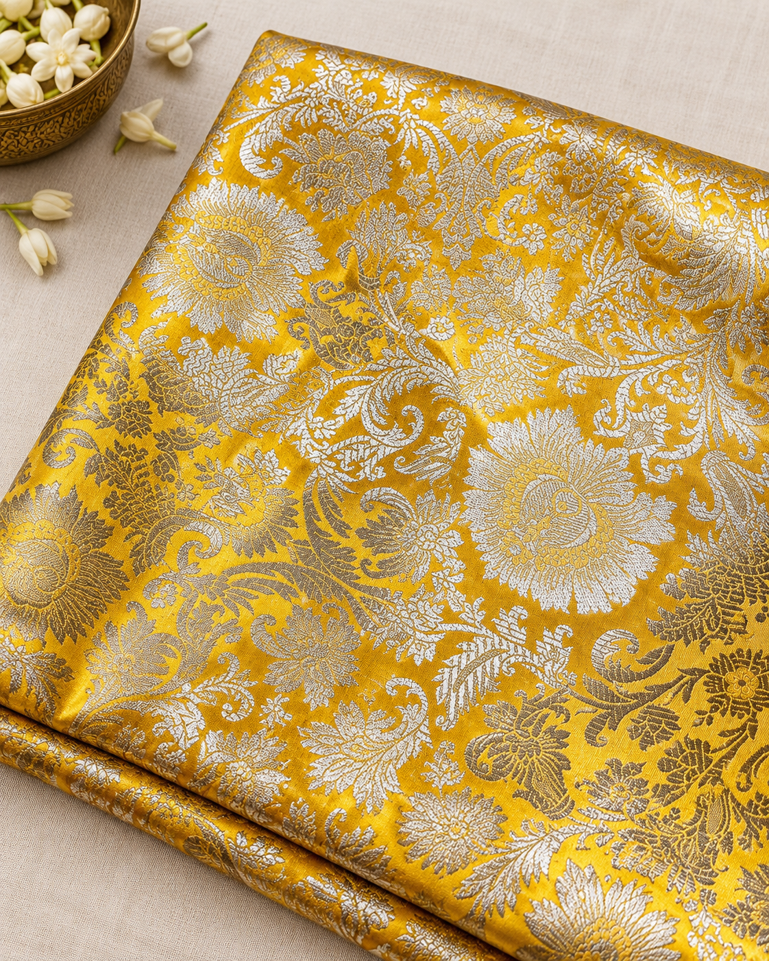 Brocade fabric Jacquard Damask Fabric Yellow Gold Brocade Wedding Dress fabric Rayon Silk brocade Party fabric Upholstery Fabric by the yard