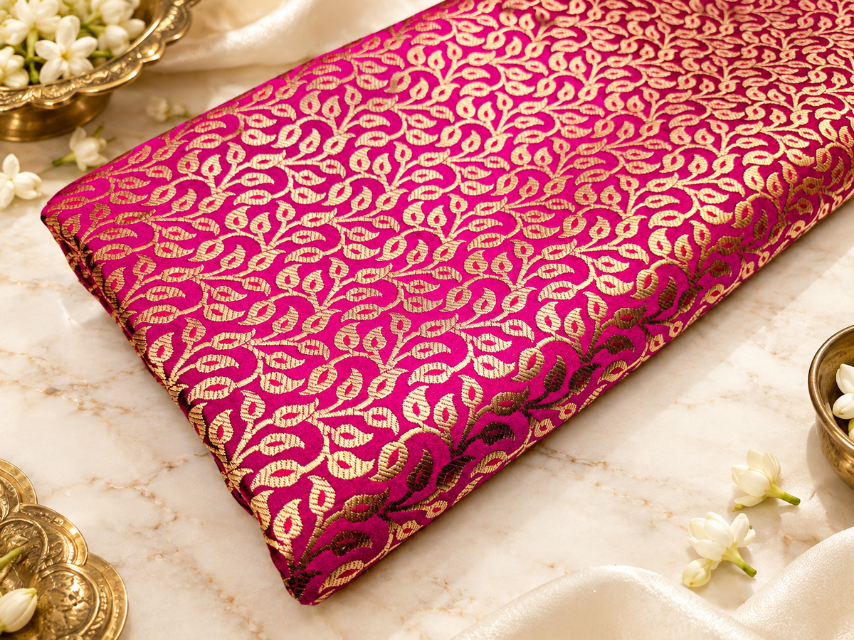 Indian Banarasi Brocade fabric, Pink Gold Jacquard fabric, Home décor fabric, Medieval fabric, Lace brocade, Designer fabric - NFAF436