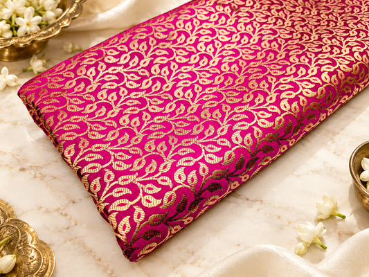 Indian Banarasi Brocade fabric, Pink Gold Jacquard fabric, Home décor fabric, Medieval fabric, Lace brocade, Designer fabric - NFAF436