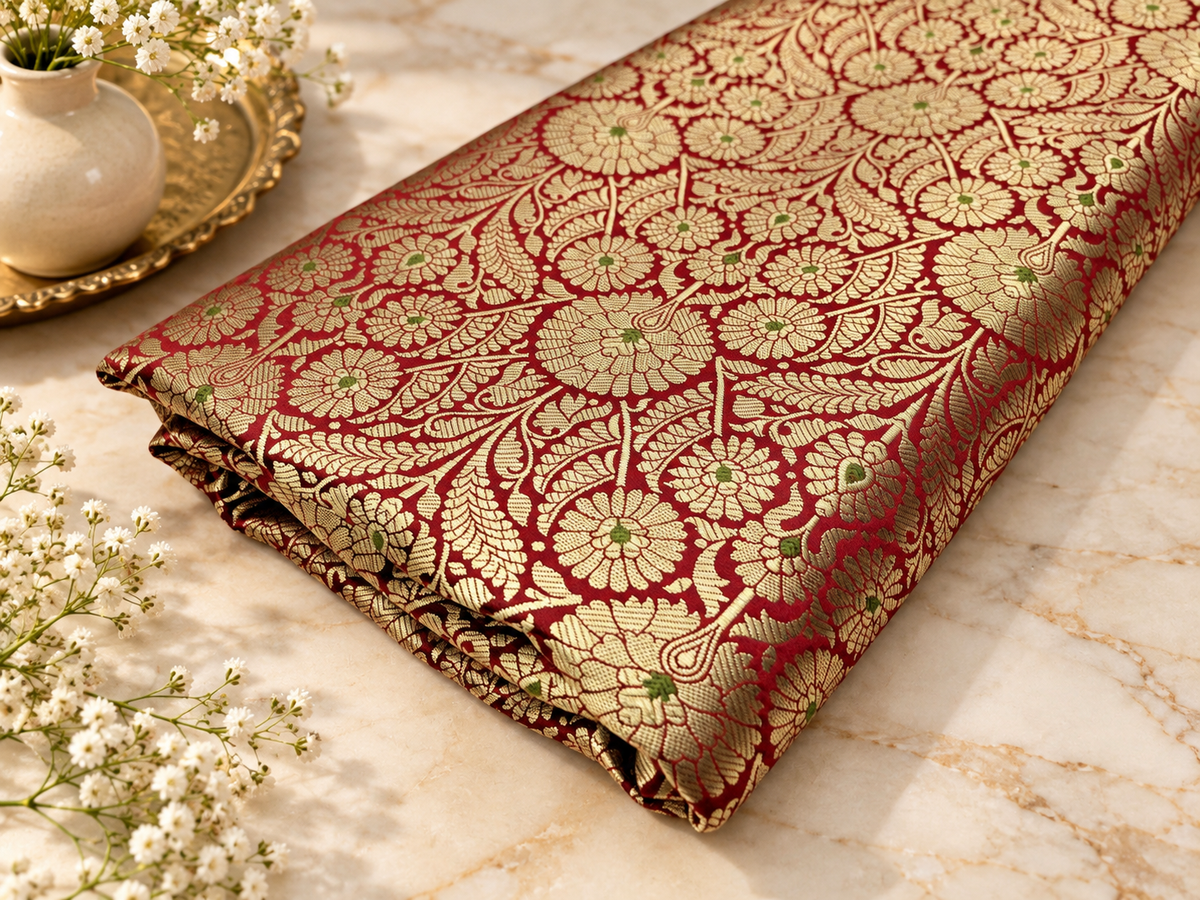 Red Gold Damask jacquard brocade Wedding fabric Rayon Silk Brocade Gothic fabric Theatre costume Vintage Brocade Fabric By The Yard NFAF470