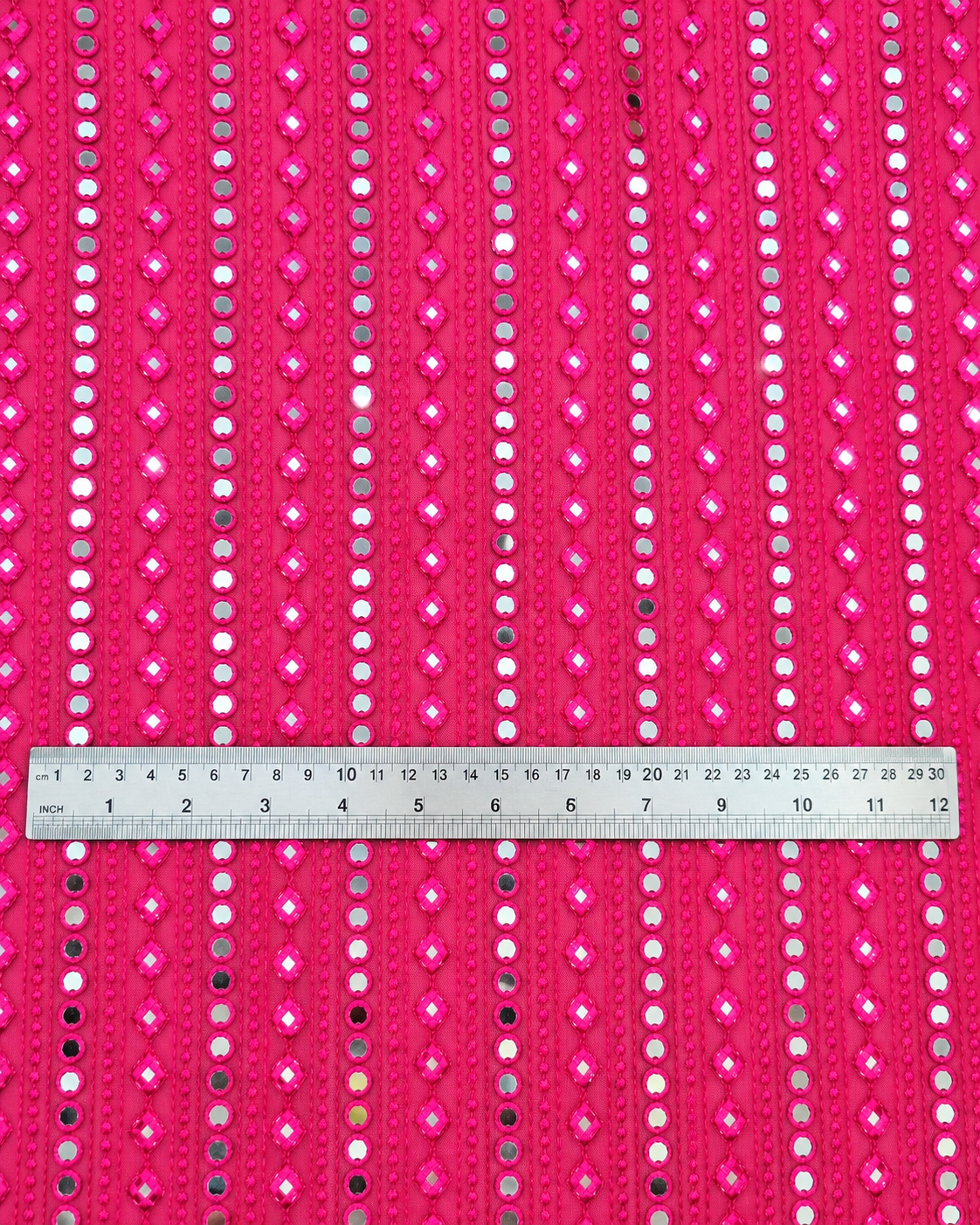 Fuchsia embroidered fabric, Georgette foil mirror fabric, Gold fabric, Wedding inspiration, Bridesmaid dress, Fashion fabric, Indian fabric, Thread embroidery - NFAF504