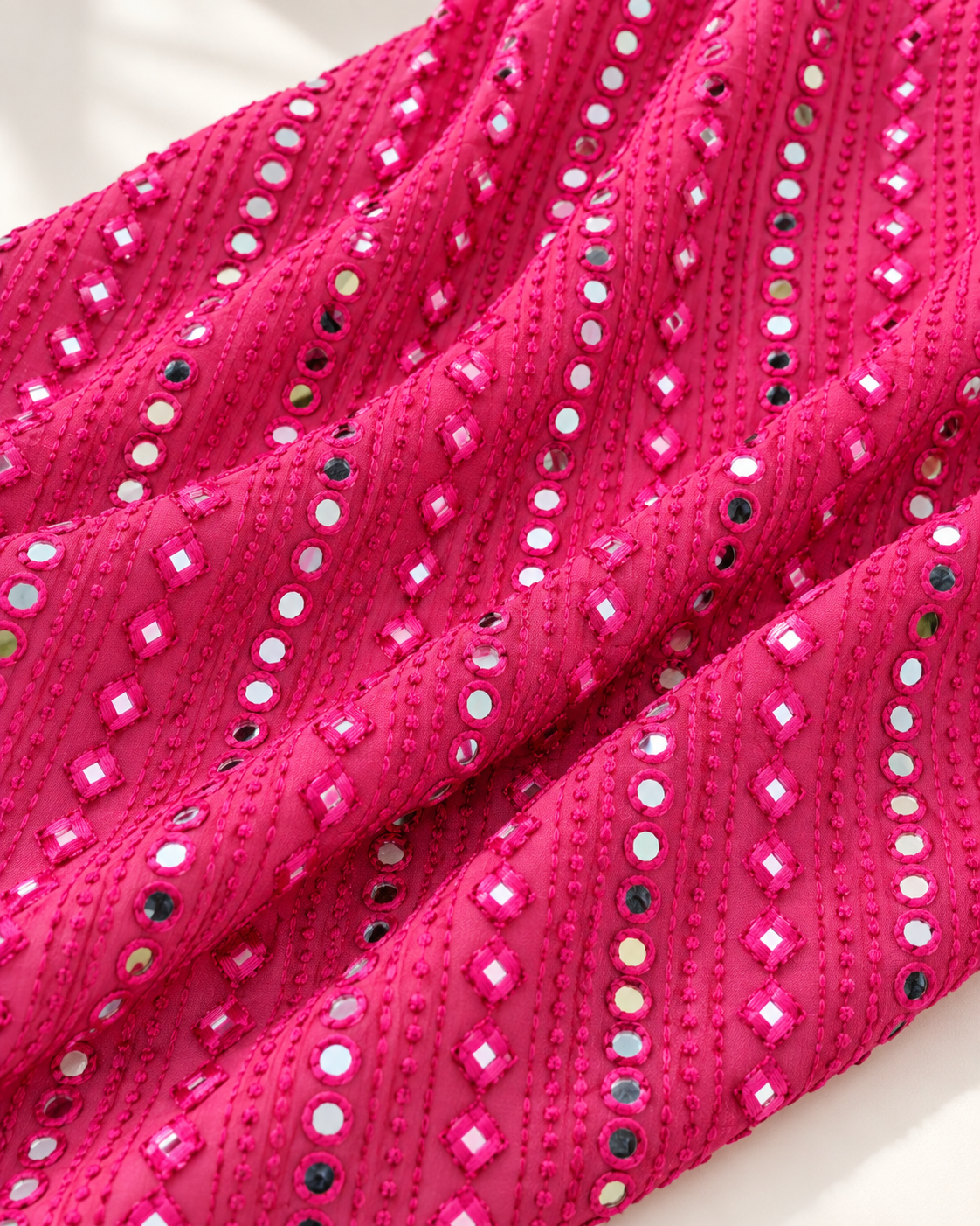 Fuchsia embroidered fabric, Georgette foil mirror fabric, Gold fabric, Wedding inspiration, Bridesmaid dress, Fashion fabric, Indian fabric, Thread embroidery - NFAF504