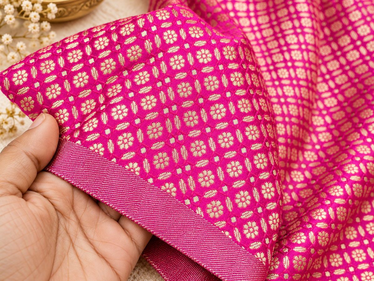 Banarasi brocade fabric, Pink and gold jacquard brocade, Home décor fabric, Wedding inspiration, Gothic fabric, Theatre costume, Lace brocade - NFAF518