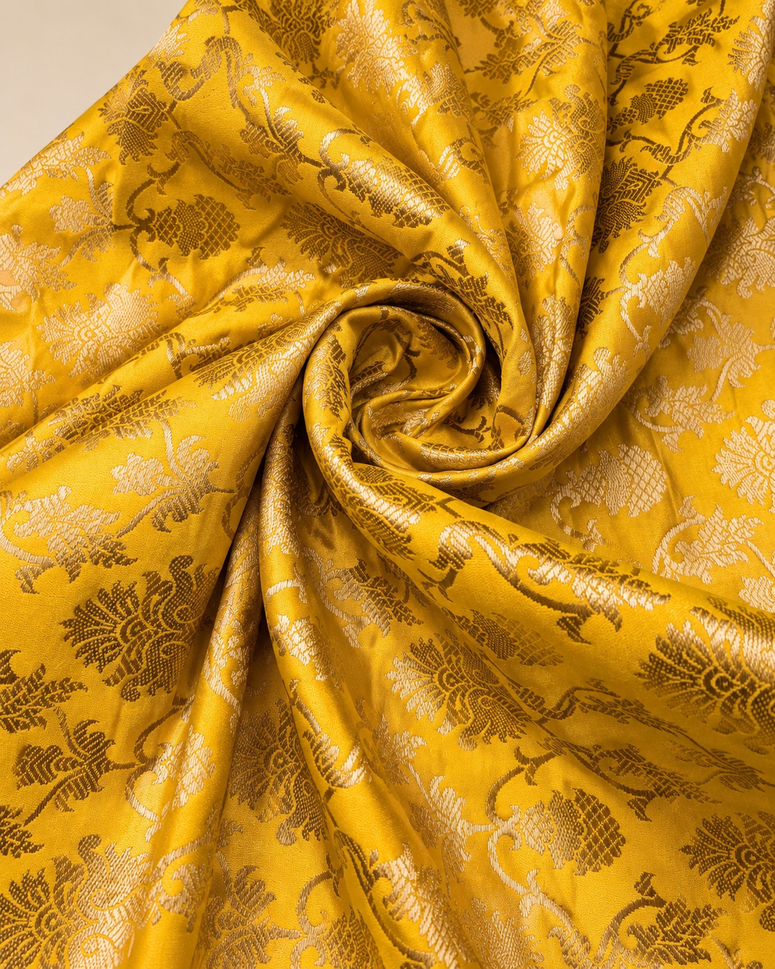 Indian Banarasi Brocade fabric in Yellow and Gold color,  Multiple lengths will come in a continuous piece - NF522