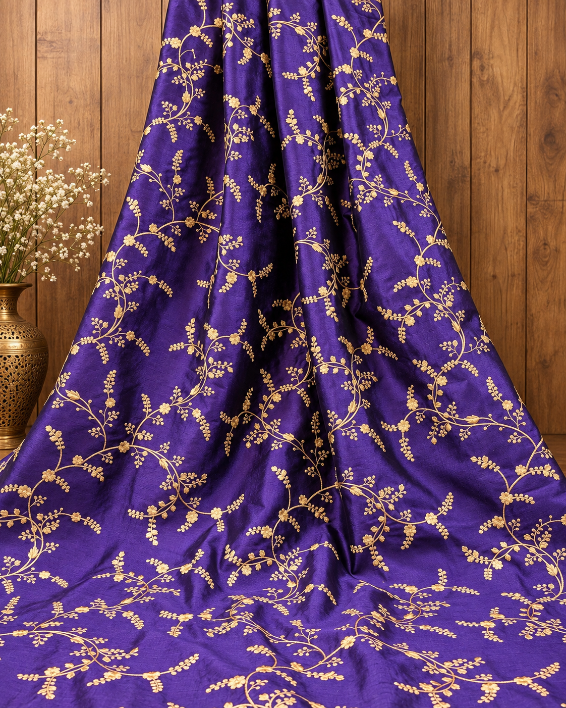 Purple and gold embroidered fabric, Wedding dress, Bridesmaid dress, Indian fabric, Luxury fabric, Haute couture, Fashion fabric - NFAF549