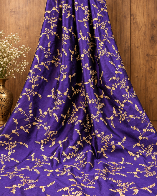 Purple and gold embroidered fabric, Wedding dress, Bridesmaid dress, Indian fabric, Luxury fabric, Haute couture, Fashion fabric - NFAF549