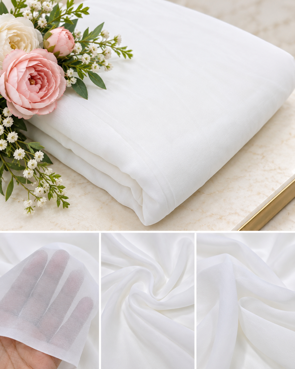 Off White viscose Georgette Dyeable Fabric, Dress Gown Saree Fabric, Multiple lengths will come in the continuous piece - NFAF549