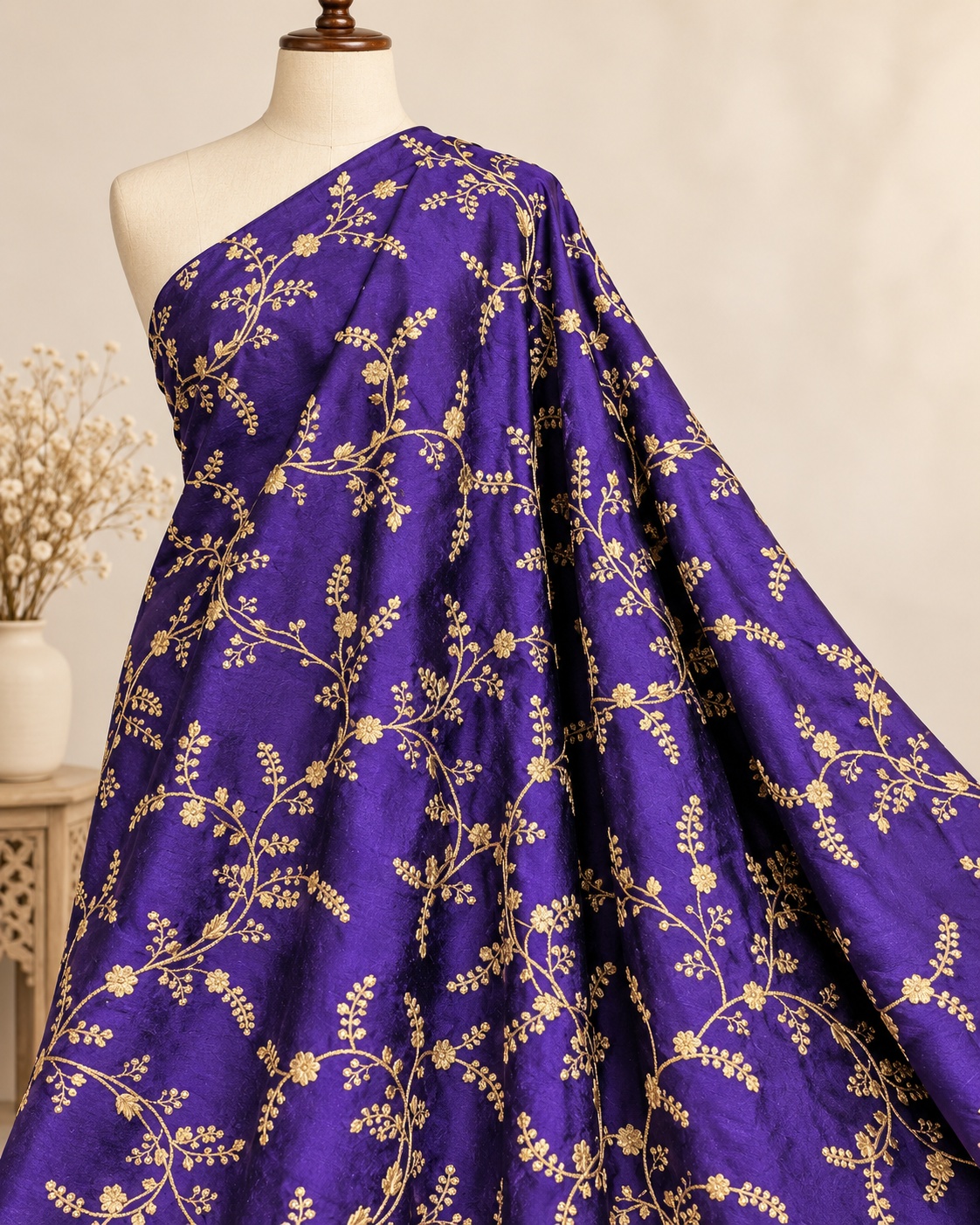 Purple and gold embroidered fabric, Wedding dress, Bridesmaid dress, Indian fabric, Luxury fabric, Haute couture, Fashion fabric - NFAF549