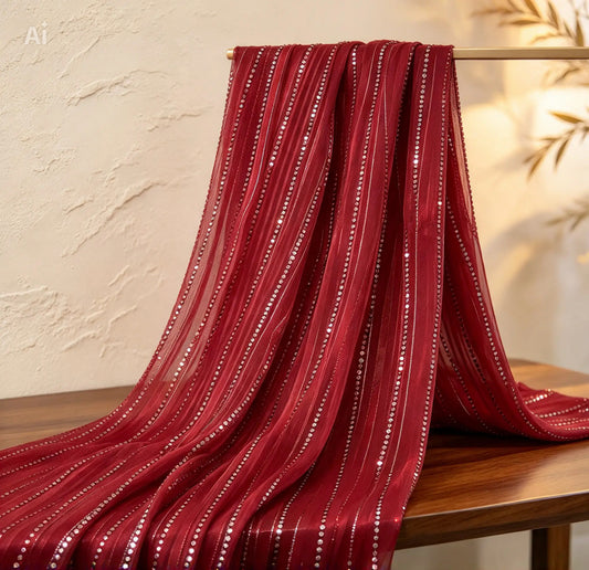 Embroidered fabric, Burgundy and silver organza fabric, Bridesmaid dress, Wedding dress, Fabric store, Indian fabric, Luxury fabric, Handmade - NFAF54