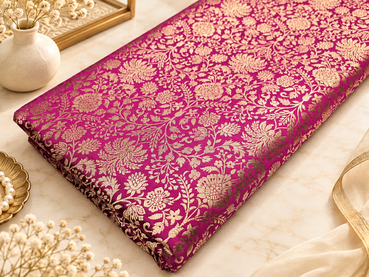 Indian Brocade fabric Jacquard damask fabric Pink Gold fabric Wedding bridal fabric Luxury dress fabric Upholstery fabric by the yard NFAF555