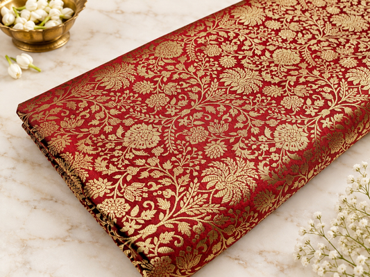 Indian Brocade fabric Jacquard damask fabric Red Gold fabric Wedding bridal fabric Luxury dress fabric Upholstery fabric by the yard NFAF559