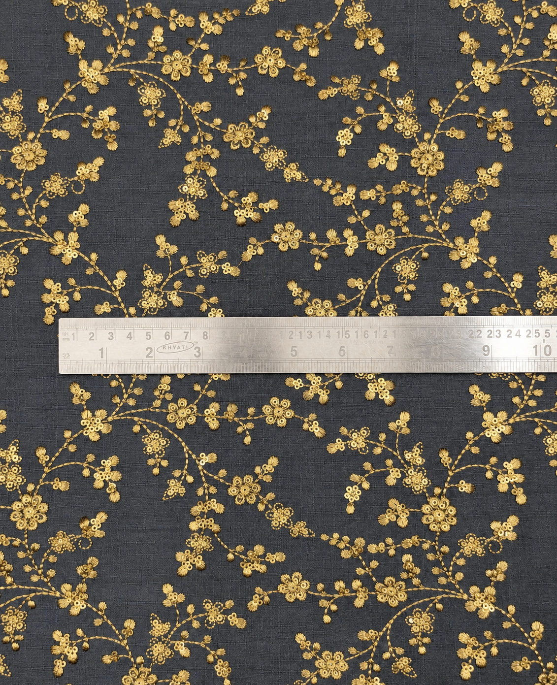 Embroidered fabric, Grey and gold wedding dress fabric, Thread embroidery, Indian fabric, Bridesmaid dress, Luxury fabric, Gold fabric - NFAF700