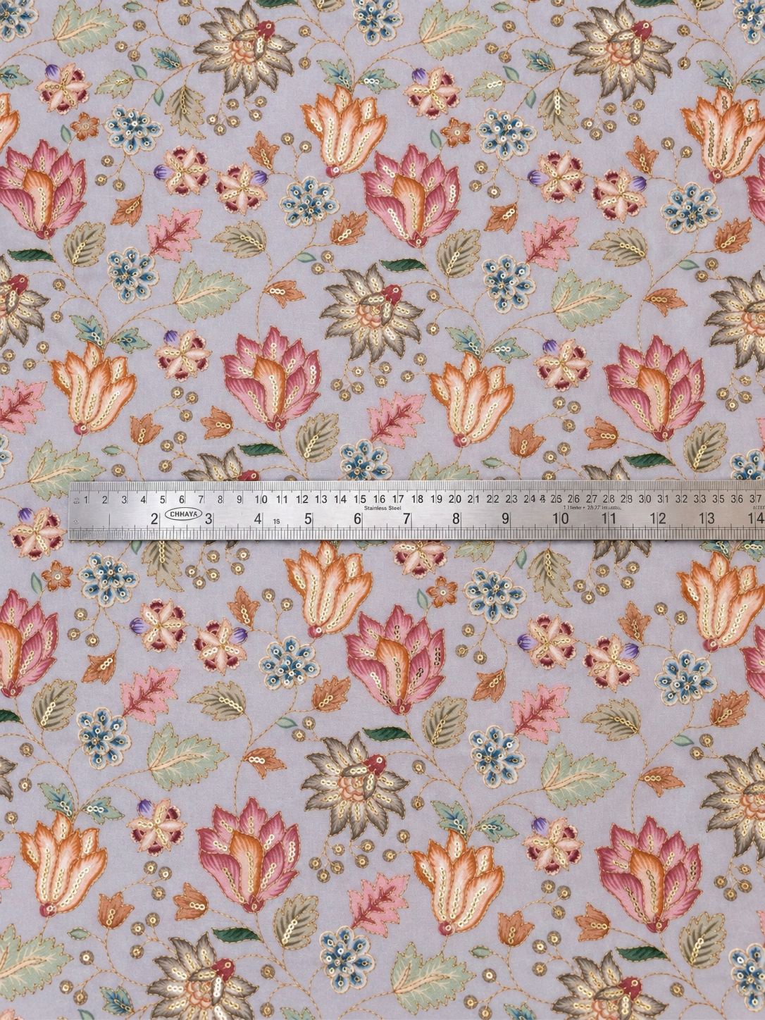 Gray & gold color embroidered fabric, Wedding inspiration, Thread embroidery, Embroidery design, Indian fabric, Handmade, - NFAF719