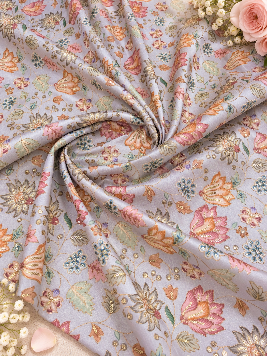 Gray & gold color embroidered fabric, Wedding inspiration, Thread embroidery, Embroidery design, Indian fabric, Handmade, - NFAF719
