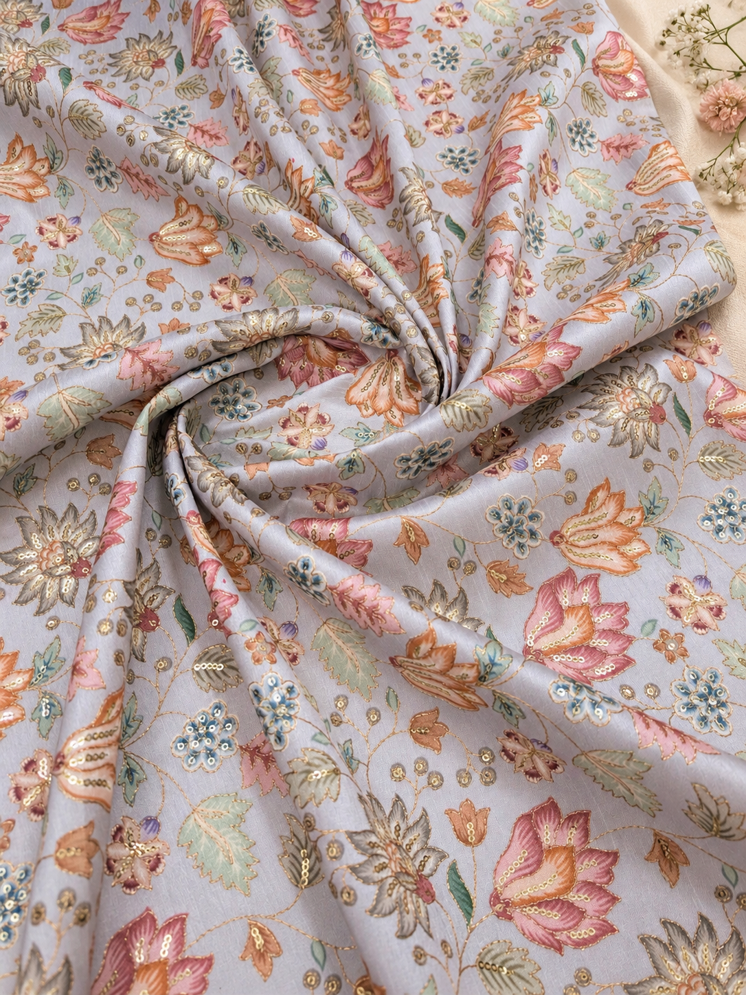 Gray & gold color embroidered fabric, Wedding inspiration, Thread embroidery, Embroidery design, Indian fabric, Handmade, - NFAF719