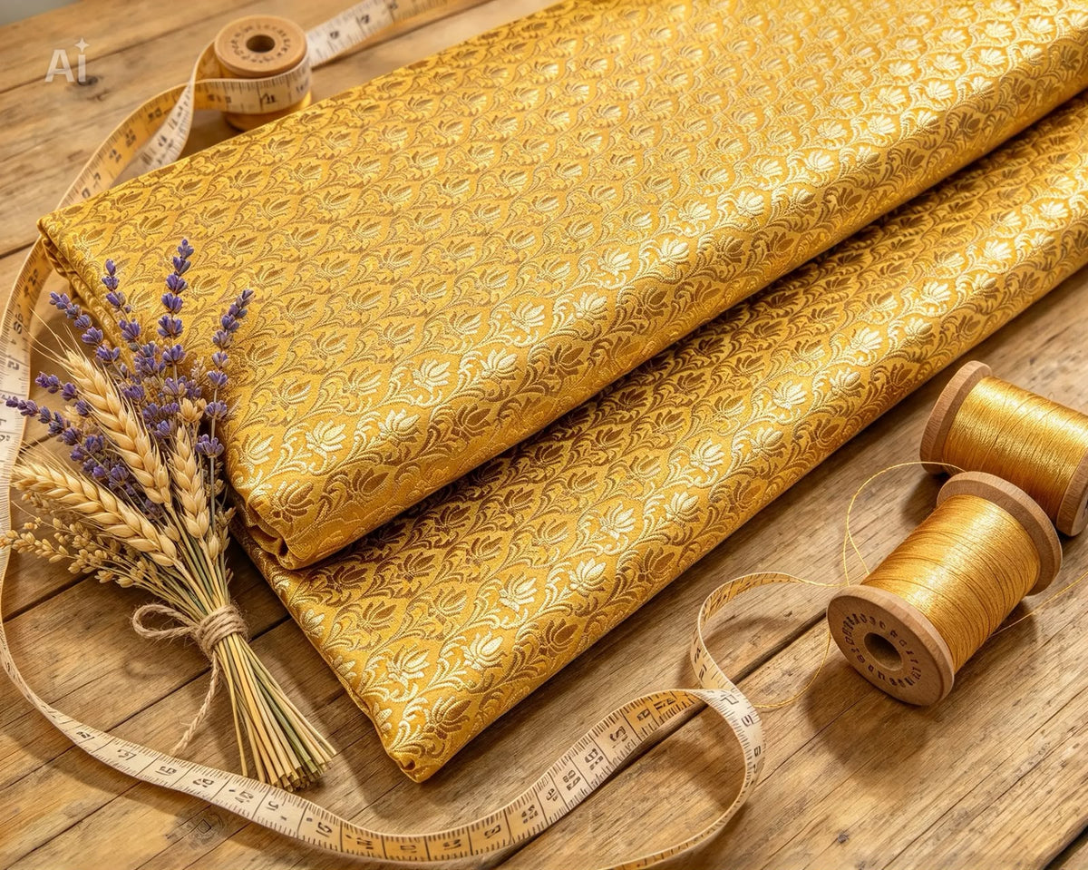 Brocade fabric Yellow Gold Jacquard Damask Rayon Silk brocade Fabric Wedding Bridal High Grade Designer fabric by the yard Material NFAF71