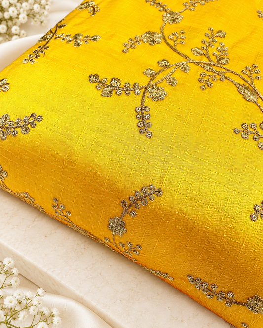 Embroidered fabric, Yellow gold floral design fabric, Luxury fabric, Embroidery design, Handmade, Bridesmaid dress, Thread embroidery - NFAF722