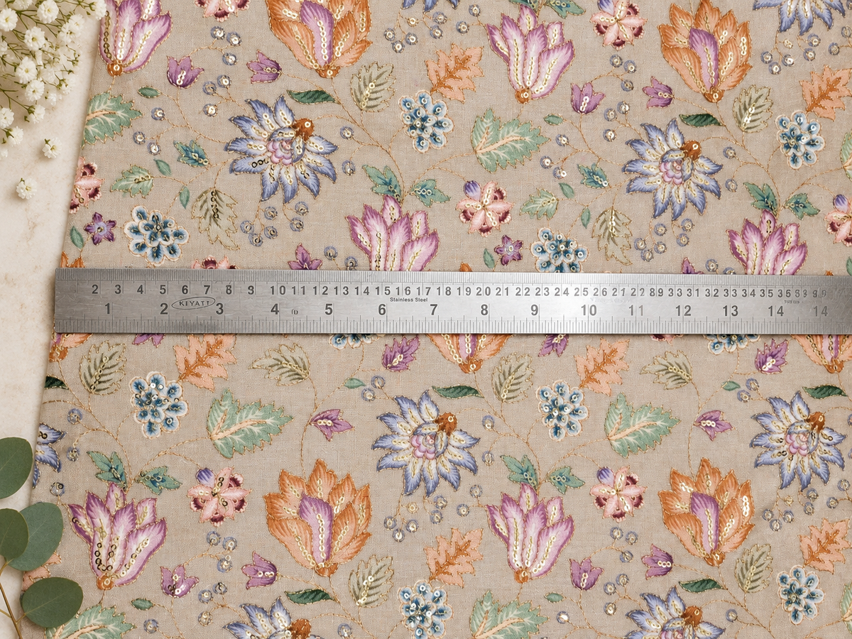 Gray and gold embroidered fabric, Wedding dress, Bridesmaid dress, Embroidery design, Thread embroidery, Fashion fabric - NFAF759