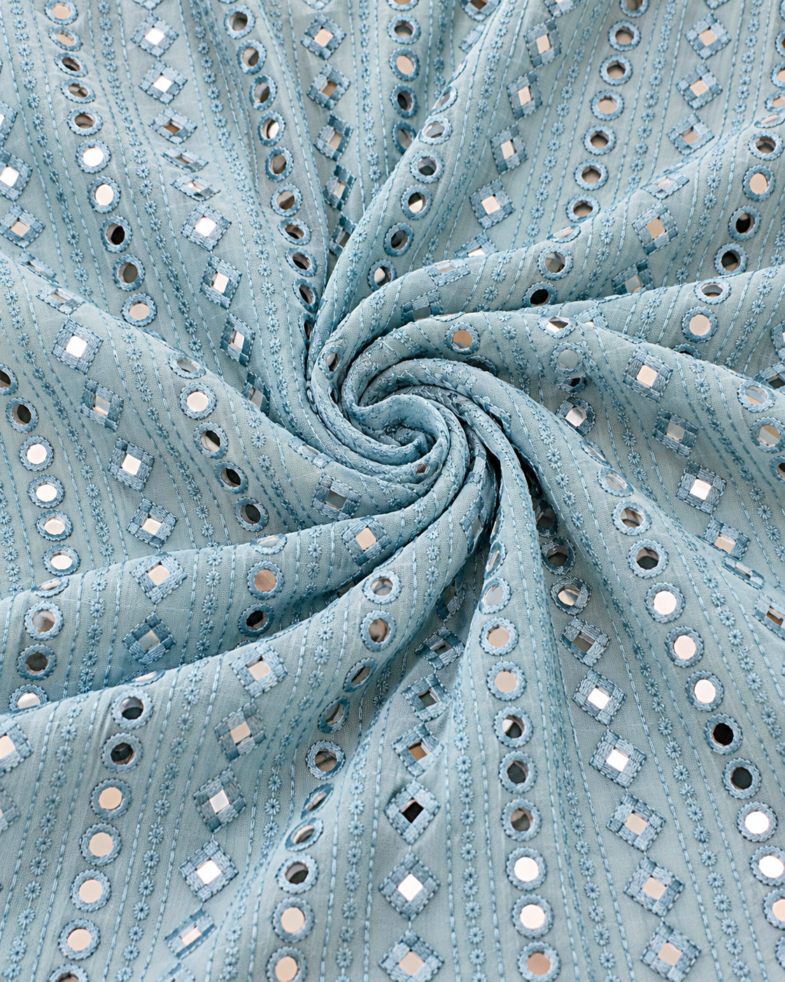 Powder blue embroidered fabric, Georgette foil mirror fabric, Gold fabric, Wedding inspiration, Bridesmaid dress, Fashion fabric, Indian fabric, Thread embroidery - NFAF767