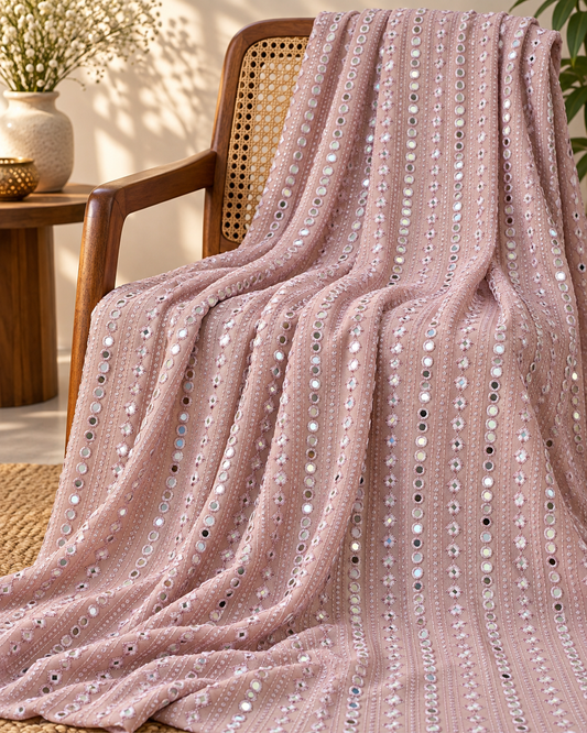 Blush embroidered fabric, Georgette foil mirror fabric, Gold fabric, Wedding inspiration, Bridesmaid dress, Fashion fabric, Indian fabric, Thread embroidery - NFAF783