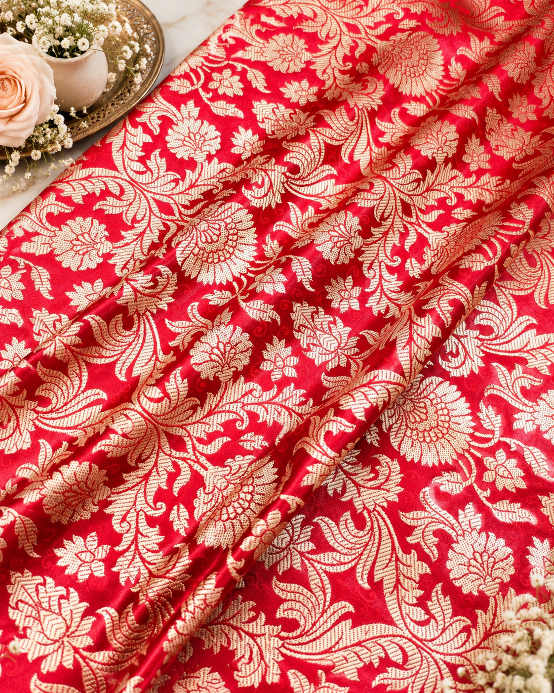 Brocade fabric Red Gold silk Brocade Jacquard Damask Wedding Bridal Indian Dress Banarasi Saree Drapery Brokat tissu fabric by the yard NFAF80