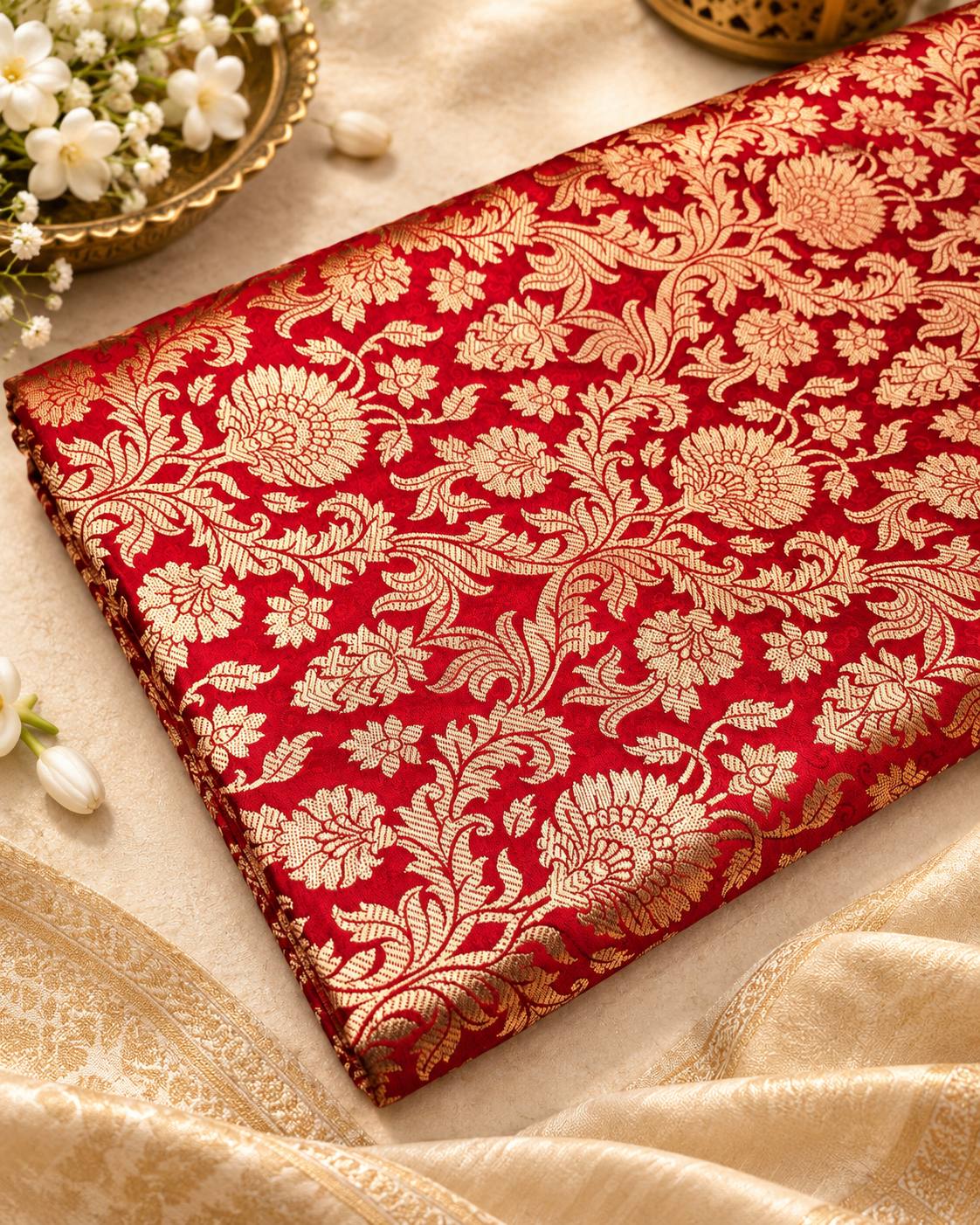Brocade fabric Red Gold silk Brocade Jacquard Damask Wedding Bridal Indian Dress Banarasi Saree Drapery Brokat tissu fabric by the yard NFAF80