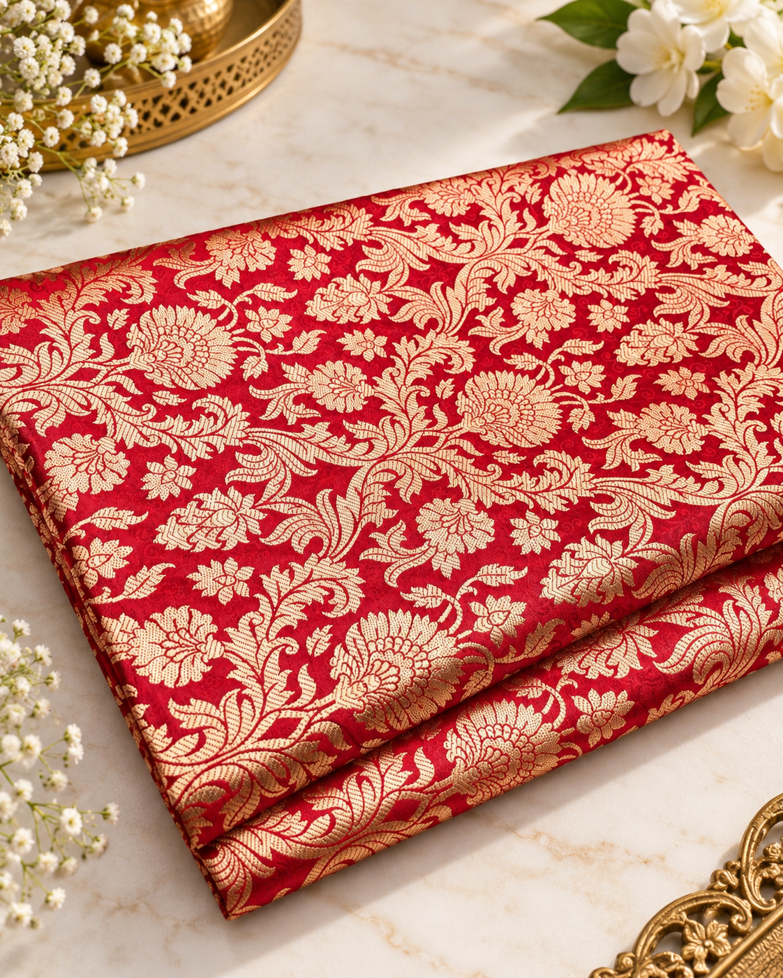 Brocade fabric Red Gold silk Brocade Jacquard Damask Wedding Bridal Indian Dress Banarasi Saree Drapery Brokat tissu fabric by the yard NFAF80