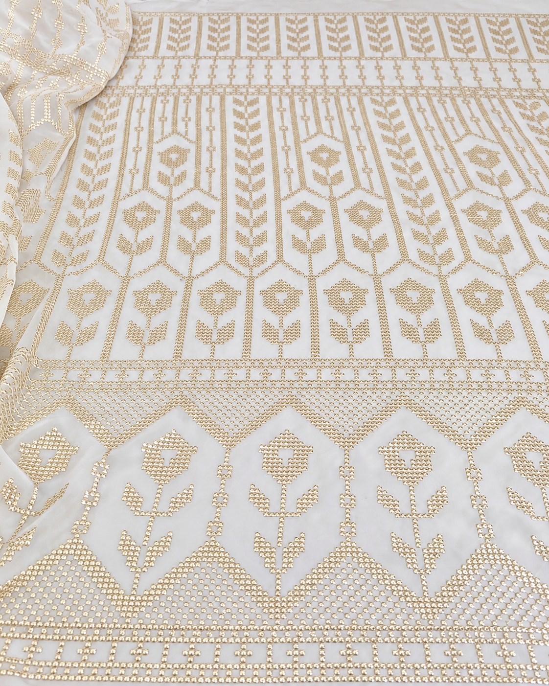 Off-White embroidered fabric, Wedding dress, Royal fabric, Luxury fabric, Fashion fabric, Fabric store, Embroidery art, Indian fabric - NFAF945