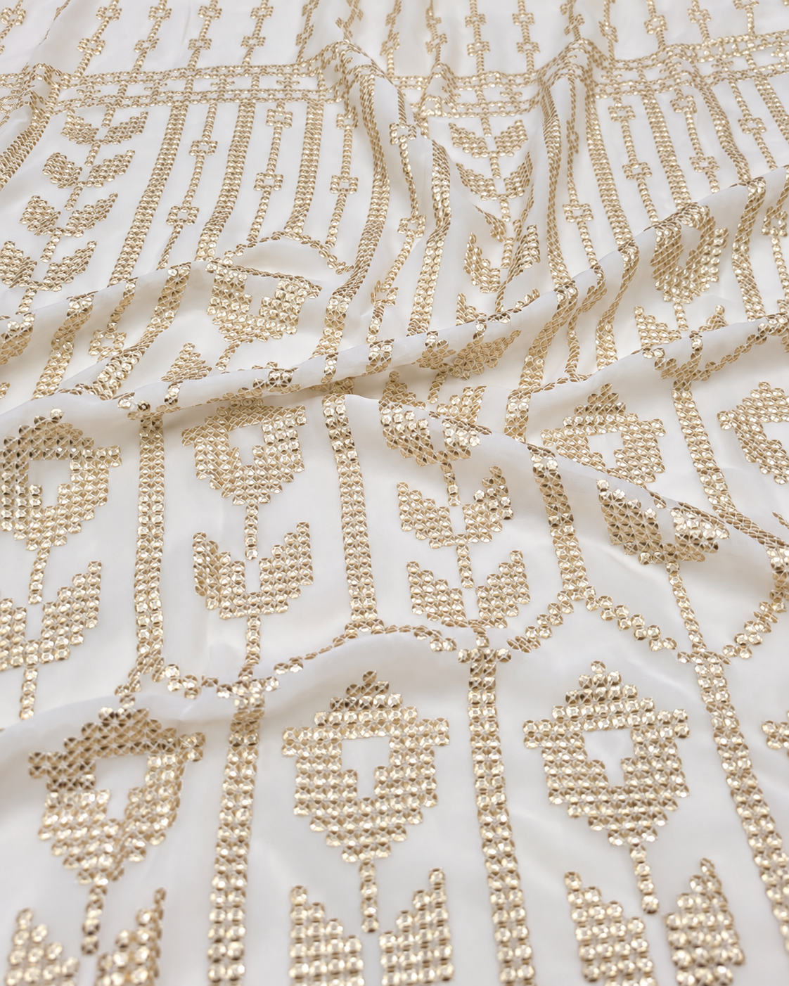 Off-White embroidered fabric, Wedding dress, Royal fabric, Luxury fabric, Fashion fabric, Fabric store, Embroidery art, Indian fabric - NFAF945