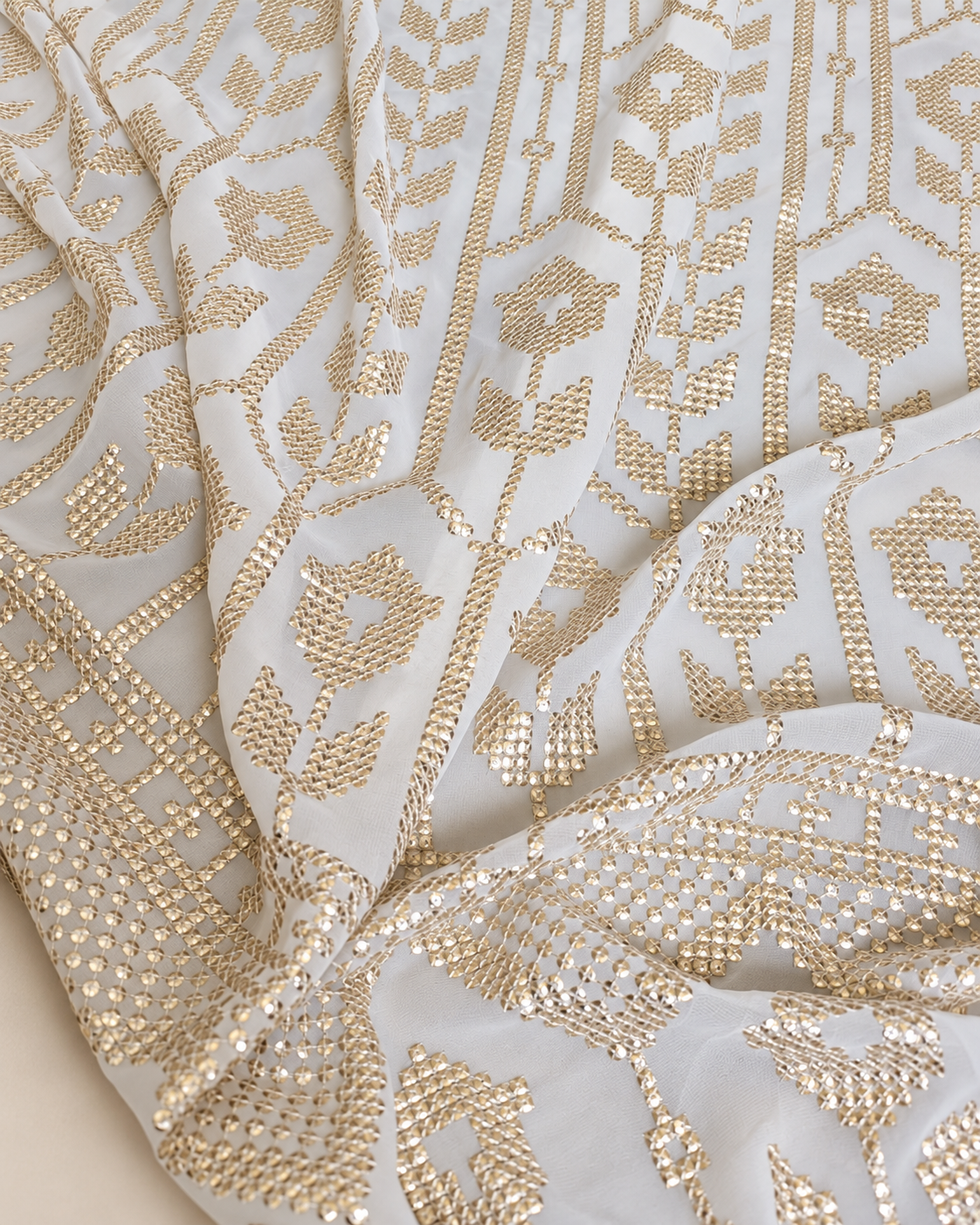 Off-White embroidered fabric, Wedding dress, Royal fabric, Luxury fabric, Fashion fabric, Fabric store, Embroidery art, Indian fabric - NFAF945