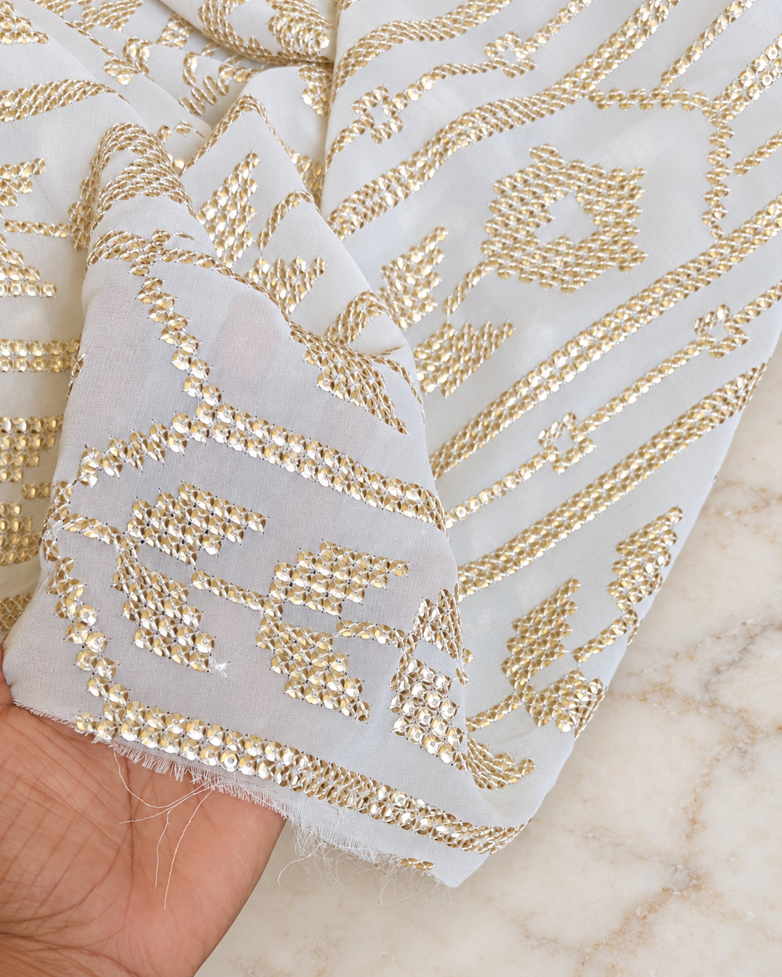 Off-White embroidered fabric, Wedding dress, Royal fabric, Luxury fabric, Fashion fabric, Fabric store, Embroidery art, Indian fabric - NFAF945