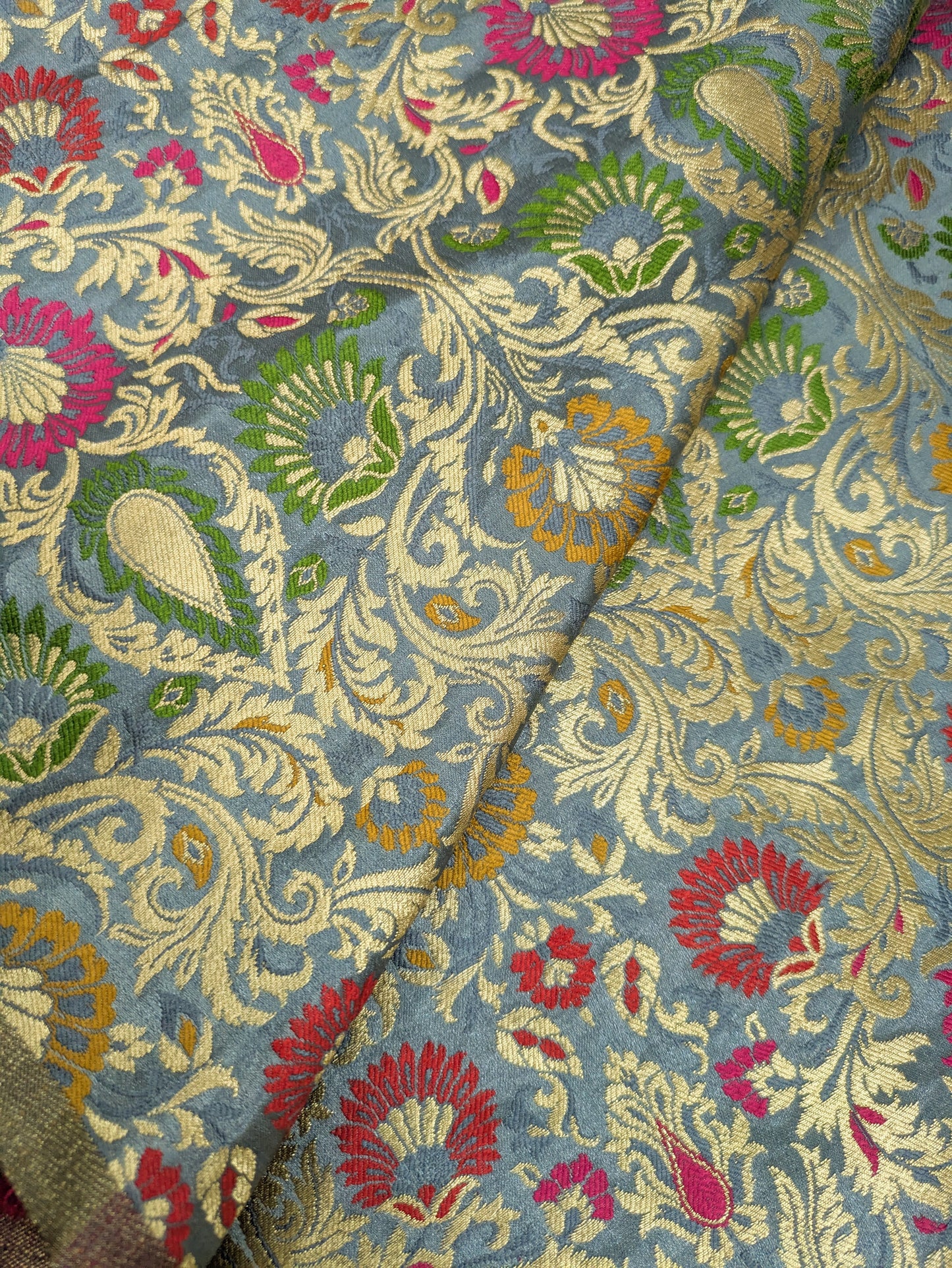Indian Brocade fabric Jacquard damask fabric Gray Gold fabric Wedding bridal fabric Luxury dress fabric Upholstery fabric by the yard NFAF101