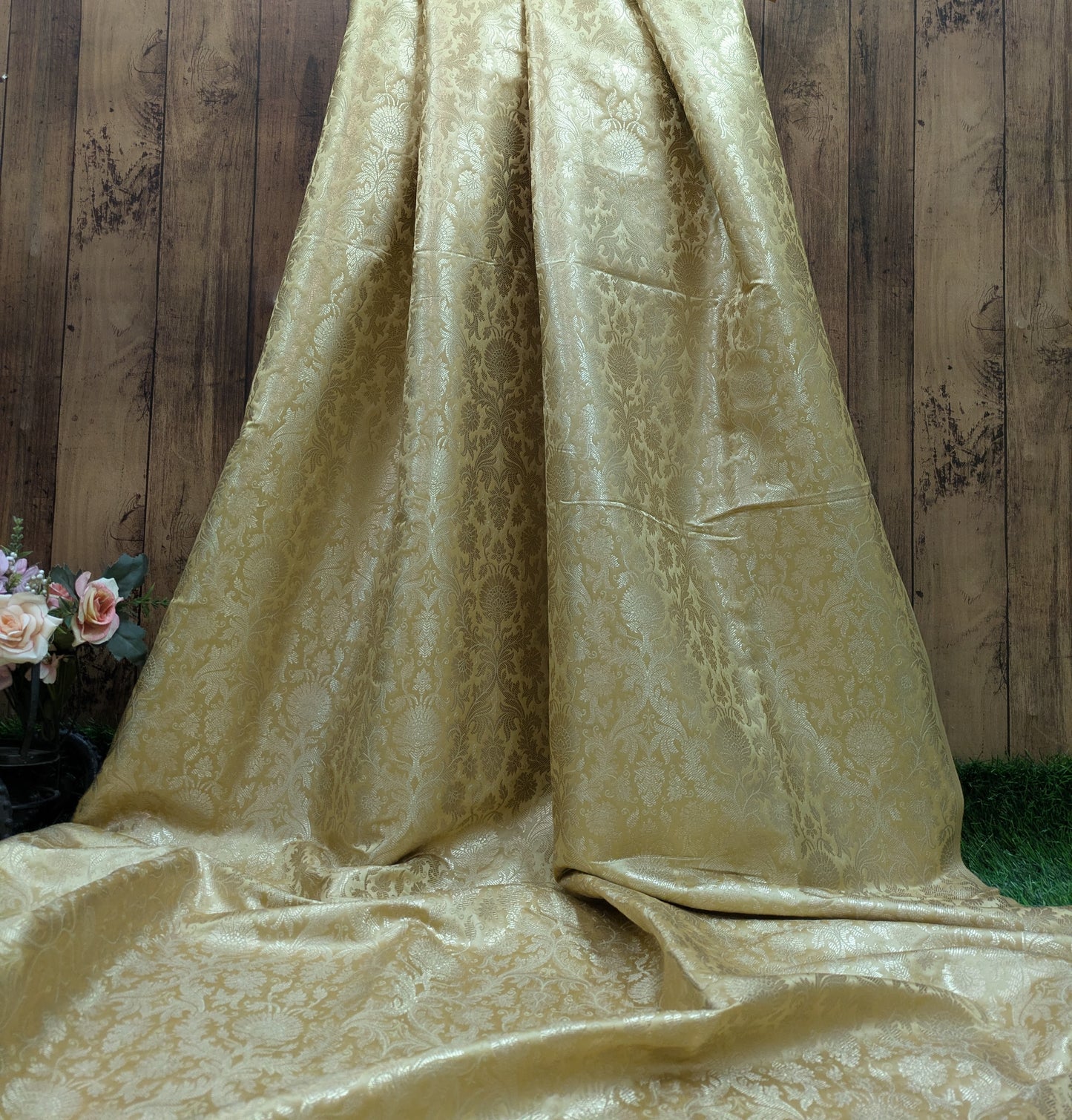 Brocade fabric Beige Gold Jacquard Damask Rayon Silk brocade Fabric Wedding Bridal High Grade Designer fabric by the yard Material NFAF95
