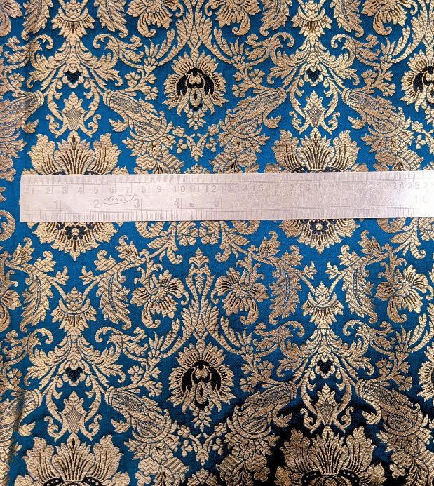 Brocade fabric Teal Gold Jacquard Damask Rayon Silk brocade Fabric Wedding Bridal High Grade Designer fabric by the yard Material NFAF59