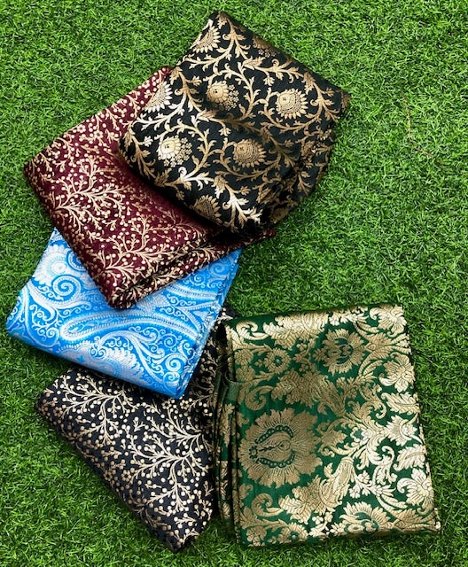 5 pcs Bundle Brocade Fabrics, assorted brocade fabric bundle, Banarasi fabric NF015.