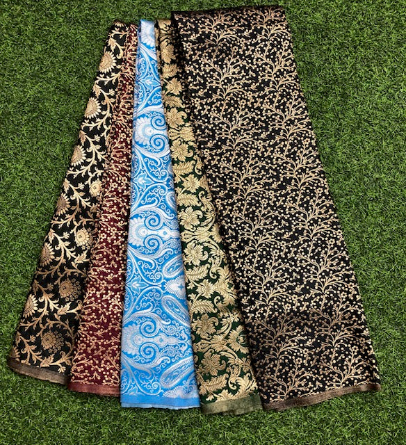 5 pcs Bundle Brocade Fabrics, assorted brocade fabric bundle, Banarasi fabric NF015.