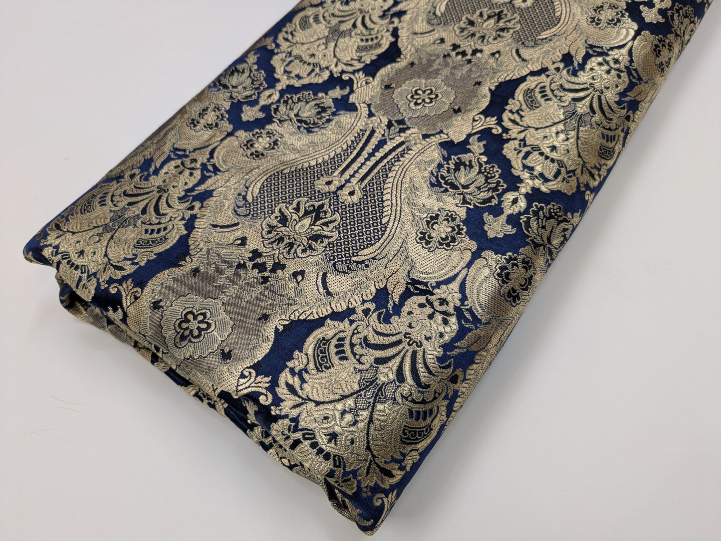 Indian Brocade fabric, Navy Blue And Gold Bridal Brocade Fabric, Wedding Indian brocade, Brocade fabric by the yard/Meter- NFAF62