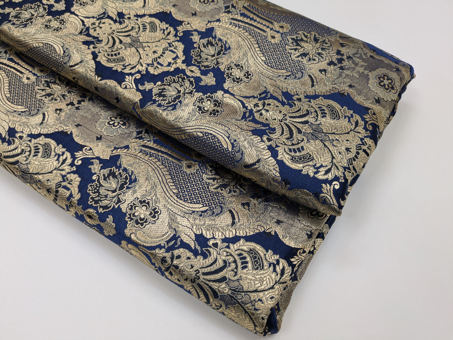 Indian Brocade fabric, Navy Blue And Gold Bridal Brocade Fabric, Wedding Indian brocade, Brocade fabric by the yard/Meter- NFAF62