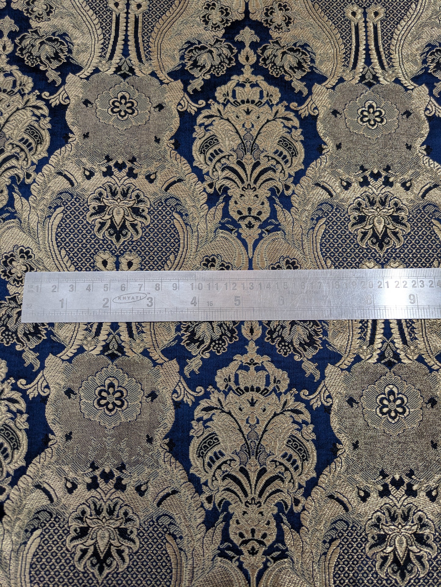Indian Brocade fabric, Navy Blue And Gold Bridal Brocade Fabric, Wedding Indian brocade, Brocade fabric by the yard/Meter- NFAF62