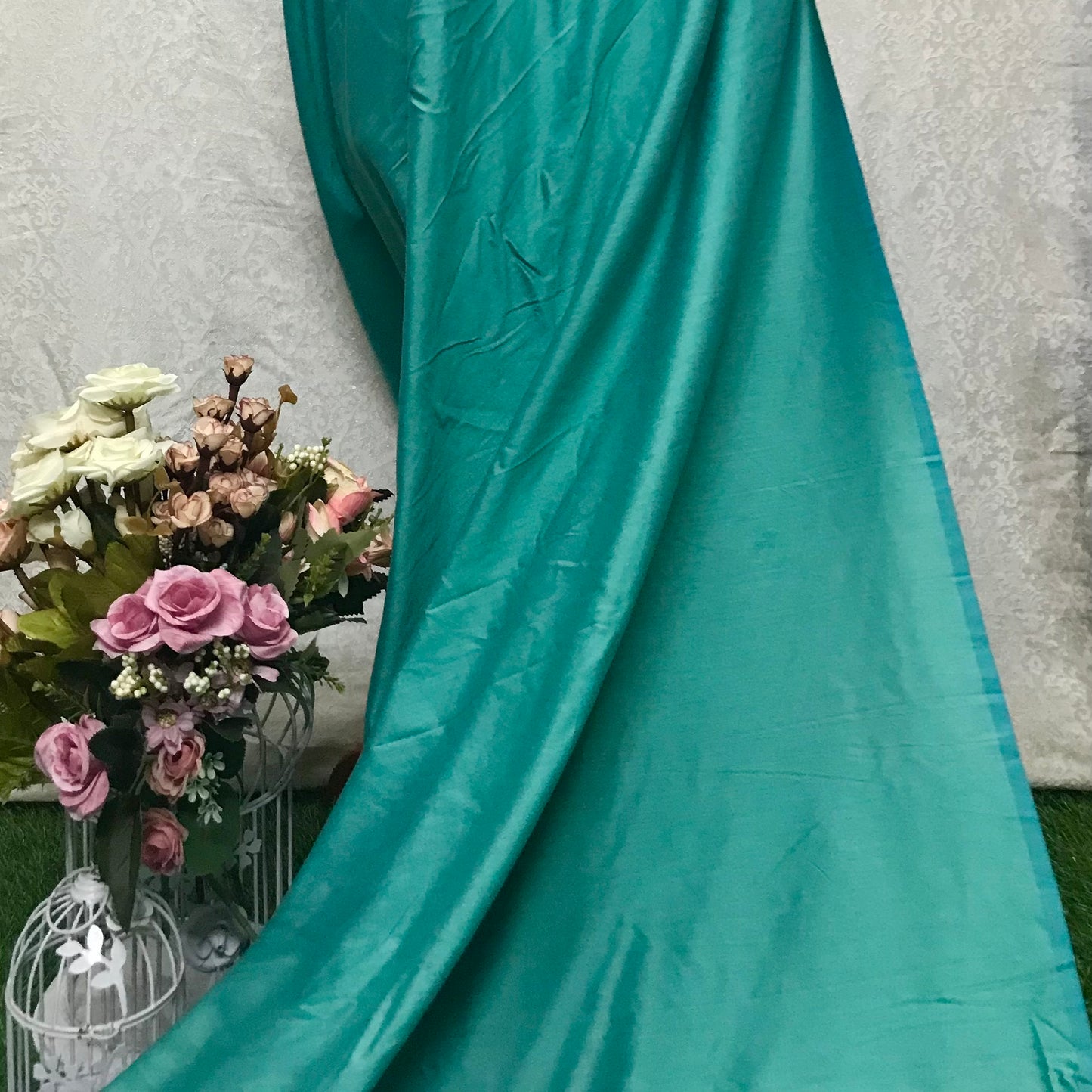 Shantung Cotton Silk See Green Fabric, Handloom Dress, Wedding Silk Fabric, Multiple yardage will come in the continuous length NF924